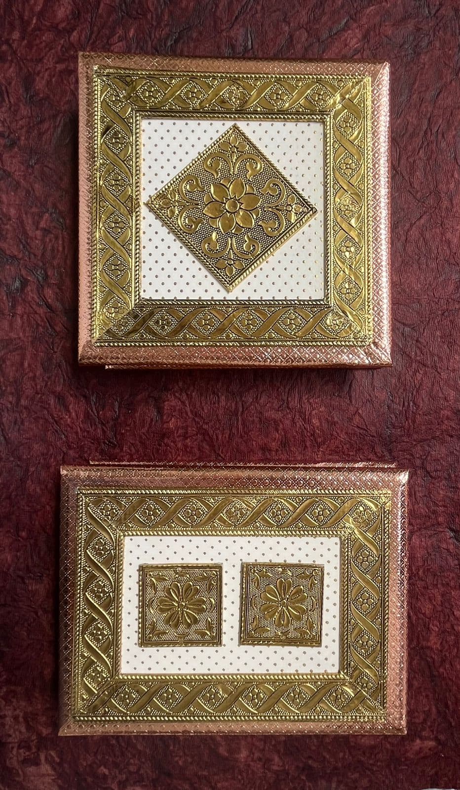 Rose-gold and gold floral Rakhi gift boxes
